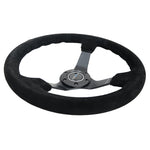 NRG Reinforced Steering Wheel (350mm / 3in. Deep) Blk Suede/Blk Bball Stitch w/5mm Matte Black Spoke