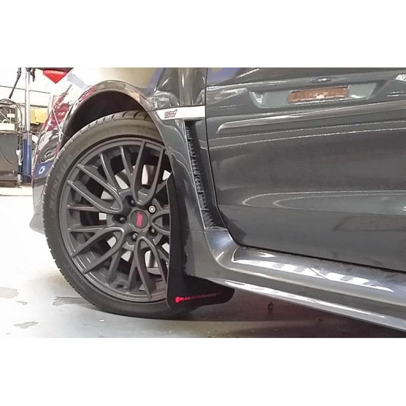 Rally Armor 15-21 Subaru WRX/STI (Sedan ONLY) Black UR Mud Flap w/ Light Blue Logo - Saikospeed