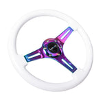 NRG Classic Wood Grain Steering Wheel (350mm) White Paint Grip w/Neochrome 3-Spoke Center
