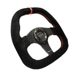 NRG Carbon Fiber Steering Wheel (320mm) Flat Btm. Blk Suede/Red Stitch w/CF Spokes & Red Center Mark