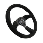 NRG Reinforced Steering Wheel (350mm / 2.5in. Deep) Blk Suede Comfort Grip w/5mm Matte Blk Spokes