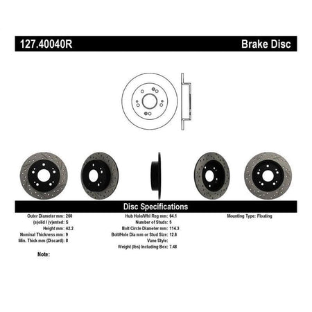 StopTech 06-09 Honda Civic Ex/Si Slotted & Drilled Right Rear Rotor - Saikospeed