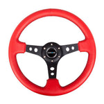NRG Reinforced Steering Wheel (350mm / 3in. Deep) Red Leather/Blk Stitch w/Blk Spokes (Hole Cutouts)