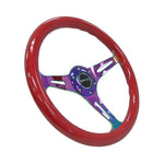 NRG Classic Wood Grain Steering Wheel (350mm) Red Grip w/Neochrome 3-Spoke Center