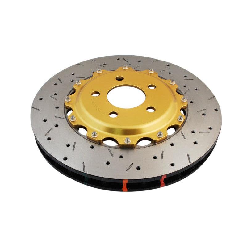 DBA 04-07 STi/2017 BRZ w/Perf. Pkg. 10 Hole Front Drilled/Slotted 5000 Series 2 Pc Rotor w/Gold Hat - Saikospeed