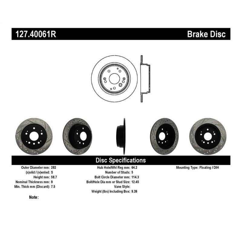 StopTech 04-08 Acura TL / 03-09 honda Element Slotted & Drilled Right Rear Rotor - Saikospeed