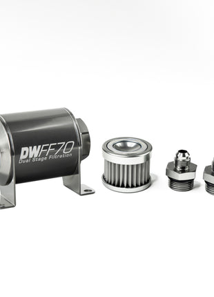 DeatschWerks Stainless Steel 6AN 5 Micron Universal Inline Fuel Filter Housing Kit (70mm)