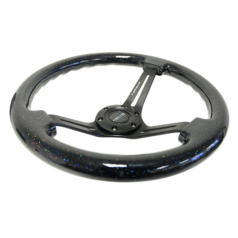 NRG Reinforced Steering Wheel (350mm / 3in. Deep) Black Multi Color Flake Wood w/ Black Matte Center