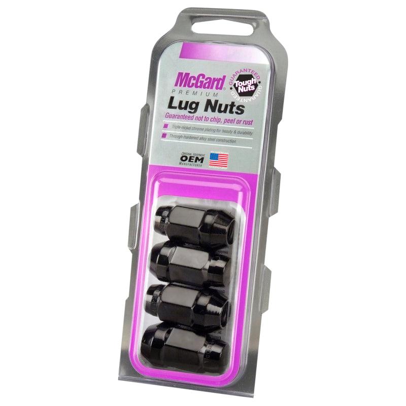 McGard Hex Lug Nut (Cone Seat Bulge Style) M12X1.5 / 3/4 Hex / 1.45in. Length (4-Pack) - Black - Saikospeed