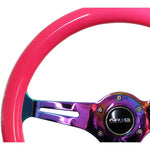 NRG Classic Wood Grain Steering Wheel (350mm) Neon Pink Painted Grip w/Neochrome 3-Spoke Center