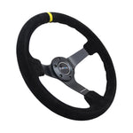 NRG Reinforced Steering Wheel (350mm / 3in. Deep) Blk Suede/X-Stitch w/5mm Blk Spoke & Yellow CM