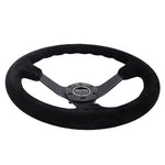 NRG Reinforced Steering Wheel (350mm / 3in. Deep) Blk Suede/Blk Bball Stitch w/5mm Matte Black Spoke