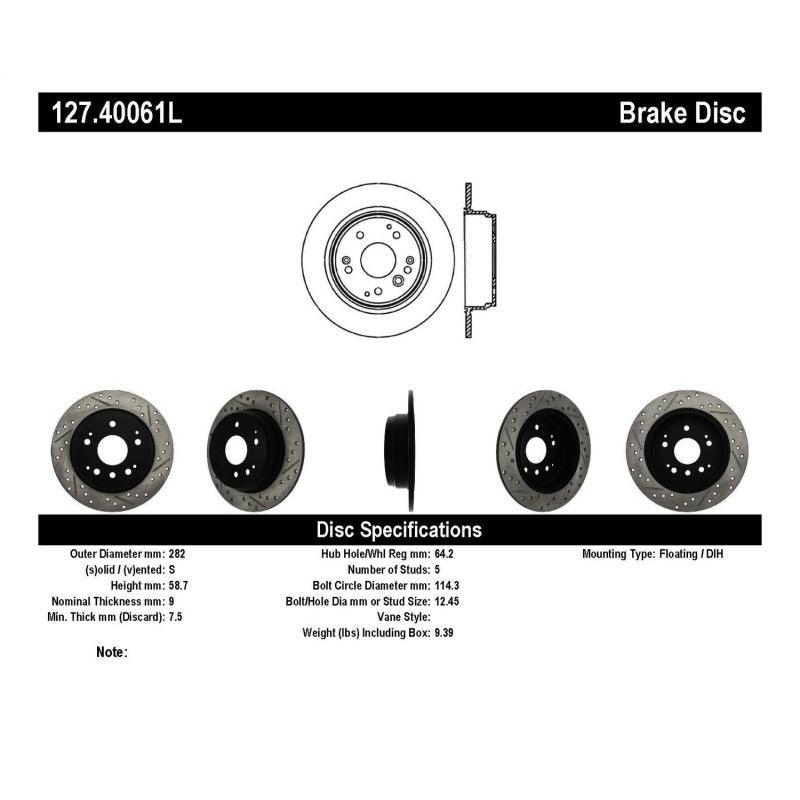 StopTech 04-08 Acura TL / 03-09 honda Element Slotted & Drilled Left Rear Rotor - Saikospeed