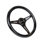 NRG Classic Wood Grain Steering Wheel (350mm) Black Sparkled Grip w/Black 3-Spoke Center