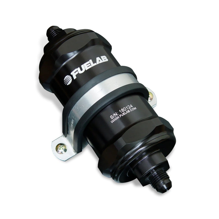 Fuelab 818 In-Line Fuel Filter Standard -10AN In/Out 40 Micron Stainless - Black