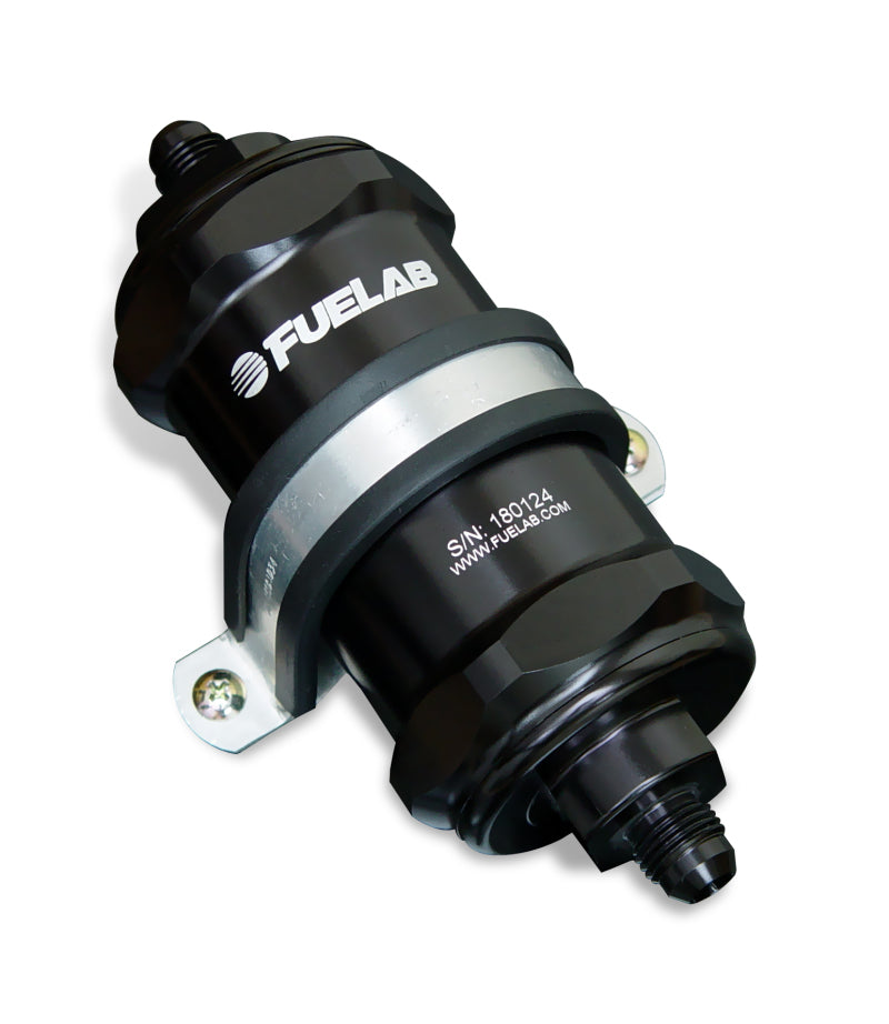 Fuelab 818 In-Line Fuel Filter Standard -10AN In/Out 100 Micron Stainless - Black