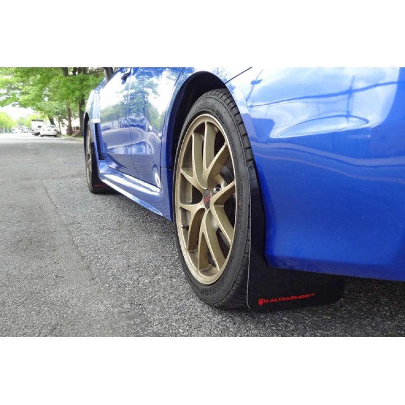 Rally Armor 15-21 Subaru WRX/STI (Sedan ONLY) White UR Mud Flap w/ Red Logo - Saikospeed