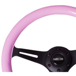NRG Classic Wood Grain Steering Wheel (350mm) Solid Pink Painted Grip w/Black 3-Spoke Center