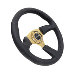 NRG Reinforced Steering Wheel (350mm / 2.5in. Deep) Leather Race Comfort Grip w/4mm Gold Spokes