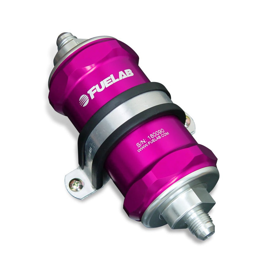 Fuelab 818 In-Line Fuel Filter Standard -6AN In/Out 10 Micron Fabric - Purple