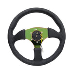 NRG Reinforced Steering Wheel (350mm / 2.5in. Deep) Leather Race Comfort Grip w/4mm Neochrome Spokes