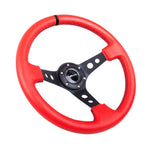 NRG Reinforced Steering Wheel (350mm / 3in. Deep) Red Suede w/Blk Circle Cutout Spokes