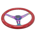NRG Classic Wood Grain Steering Wheel (350mm) Red Grip w/Neochrome 3-Spoke Center