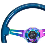 NRG Classic Wood Grain Steering Wheel (350mm) Blue Pearl/Flake Paint w/Neochrome 3-Spoke Center