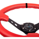 NRG Reinforced Steering Wheel (350mm / 3in. Deep) Red Suede w/Blk Circle Cutout Spokes