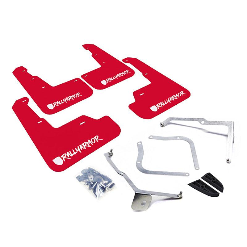 Rally Armor 15-21 Subaru WRX &amp; STI Red Mud Flap White Altered Font Logo - Saikospeed