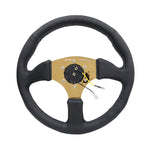 NRG Reinforced Steering Wheel (350mm / 2.5in. Deep) Leather Race Comfort Grip w/4mm Gold Spokes