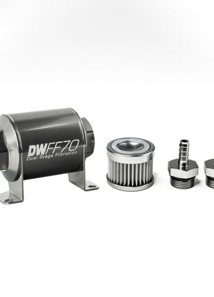 DeatschWerks Stainless Steel 5/16in 10 Micron Universal Inline Fuel Filter Housing Kit (70mm)
