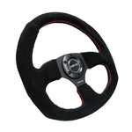 NRG Reinforced Steering Wheel (320mm Horizontal / 330mm Vertical) Suede w/Red Stitch
