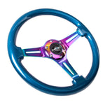 NRG Classic Wood Grain Steering Wheel (350mm) Blue Pearl/Flake Paint w/Neochrome 3-Spoke Center