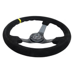 NRG Reinforced Steering Wheel (350mm / 3in. Deep) Blk Suede/X-Stitch w/5mm Blk Spoke & Yellow CM