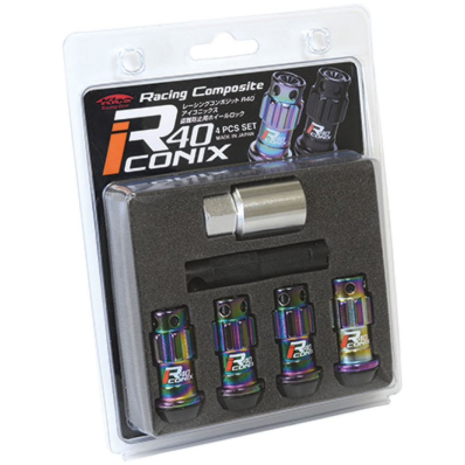 Project Kics 12X1.25 R40 Iconix Neochrome Lug Nut Lock Set - 4