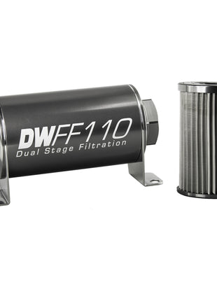 DeatschWerks Stainless Steel 10AN 10 Micron Universal Inline Fuel Filter Housing Kit (110mm)