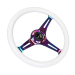 NRG Classic Wood Grain Steering Wheel (350mm) Glow-N-The-Dark Green Grip w/Neochrome 3-Spoke Center