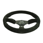NRG Reinforced Steering Wheel (350mm / 2.5in. Deep) Blk Suede Comfort Grip w/5mm Matte Blk Spokes